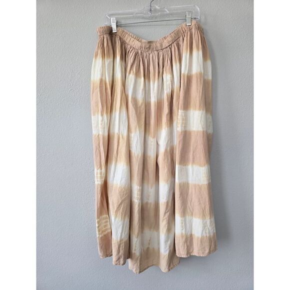 Retro Tie-Dye Midi Skirt 3X Plus Size Cotton Lined Boho Earth Tones Drawstring - Picture 3 of 6